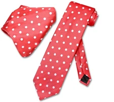 Vesuvio Napoli RED with WHITE Polka Dots NeckTie Handkerchief Matching Tie Set