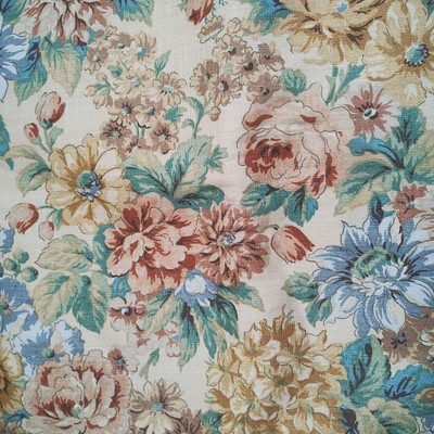 Vintage Warwick Edith Stoffrest Floral Gold Koralle Blau Groß 146 cm x 580 cm
