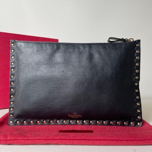 VALENTINO GARAVANI Clutch Bag Black Studded Authentic From Japan