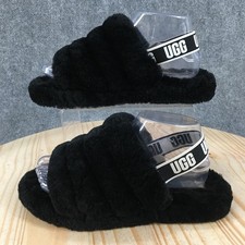 UGG Fluff Yeah Slide Slippers Youth 5 Slingback Comfort Open Toe Wool Black