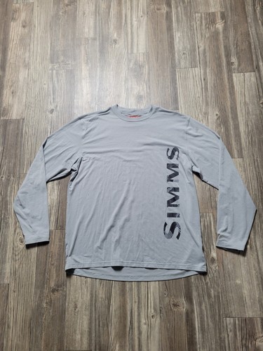 Simms Mens L Long Sleeve Fishing Shirt Performance Knit Gray Stretch Outdoor