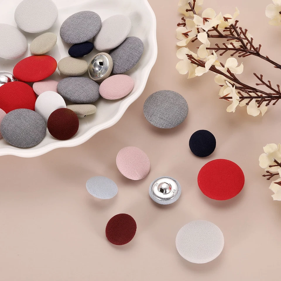 Botón cubierto de tela de 15 piezas, botones de vástago de metal de 10 mm 16 L, blanco Foto 4 de 4