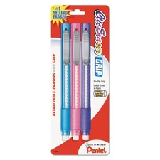 Clic Eraser Grip Retractable Eraser with Grip Fashion Barrel Colors 3-Pk