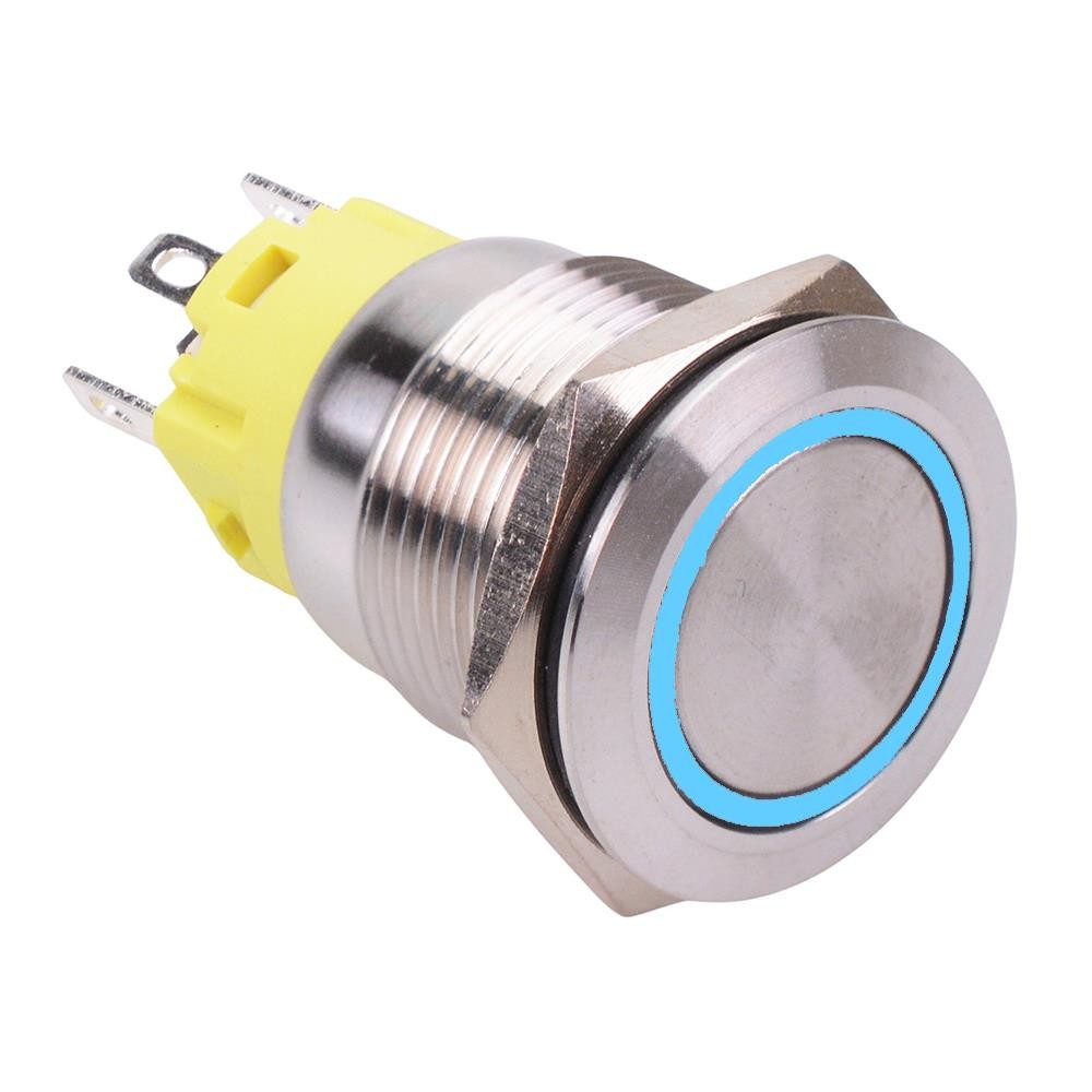 Blue LED On-On Latching 19mm Vandal Resistant Push Switch NO/NC