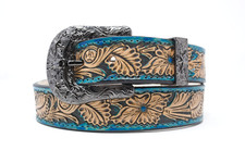 HandTooled Floral Belt, 1.5 Hand Painted Belt with Removable Western Buckle