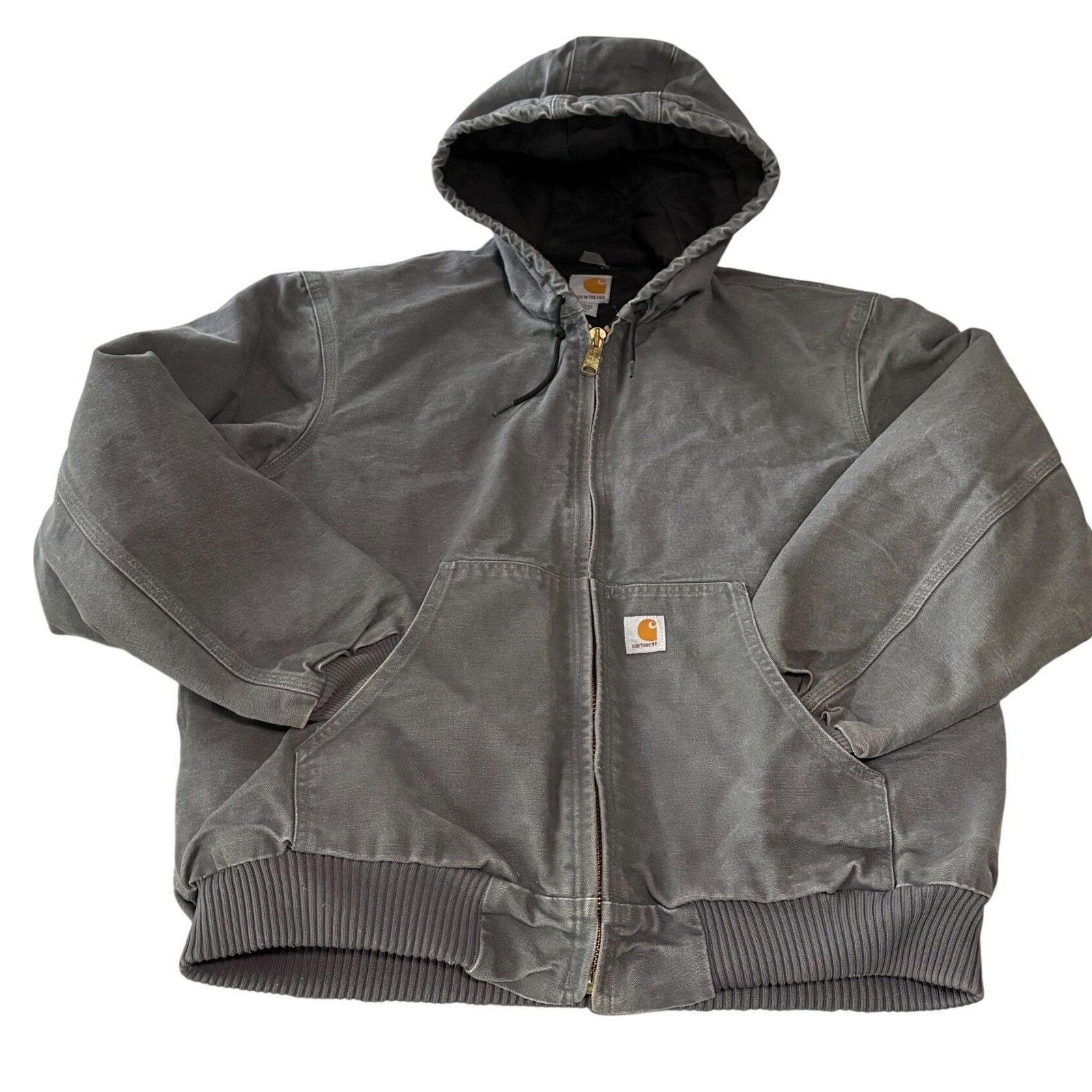 Carhartt J140 GVL Mens Large Gray Duck Active Jacket Hooded Workwear Made In USA