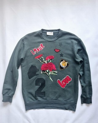 VICOLO Made In Italy Patchwork Graphic Sweatshirt Green Cotton Motif Jumper M