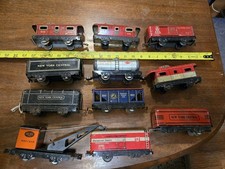 Antique Lot Of 11 Marx O Gauge Tin Train Cars Includes The Wrecker