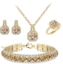 Paxuan 4pcs Cubic Zirconia 15.5 inches, Gold Plated Champagne