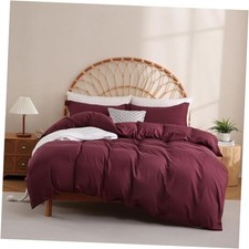 Duvet Cover Set Size, 3 Piece Duvet Cover with Pillow Shams, Queen Burgundy