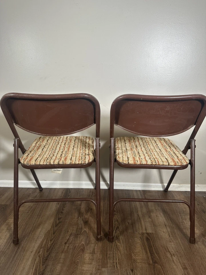 Juego de 2 sillas plegables Samsonite marrón tweed tela acolchada 1981 #3589 póker de colección Foto 4 de 4