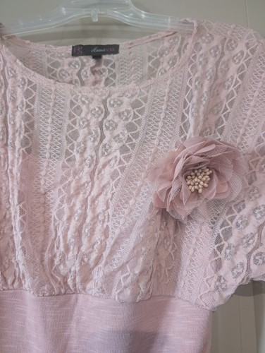 Heart Soul Women Lace Top Pink/Mauve w/ Cami & Rose Pin Size XL - Picture 3 of 5