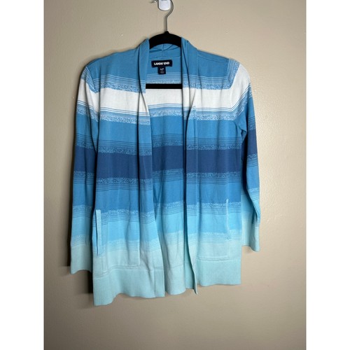 Lands' End blue striped 100% cotton long sleeve cardigan sweater size small S