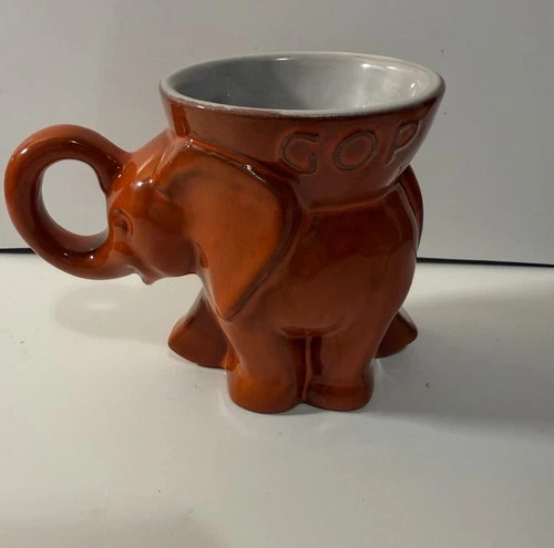 Vintage Frankoma 1969 Republican GOP Elephant Political Coffee Mug Cup Red