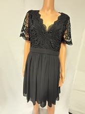 LULUS Angel in Disguise Black Lace Skater Dress Size large Flattering**NWOT**