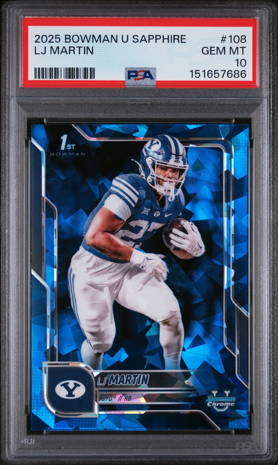 PSA 10 2025 Bowman University Chrome Sapphire #108 Lj Martin Color Match BYU