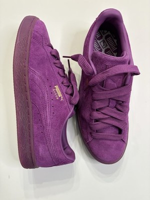 PUMA Purple Suede Sneakers W/Gold Accents Size 6.5 Lace Up Low Top Casual EUC