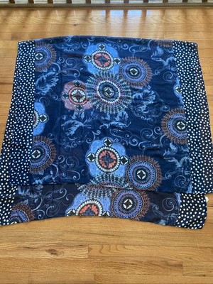 Anna and Ava Large Blue Scarf/ Shawl, 39 x 74 Semi-sheer