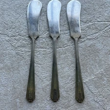 National Silver Co. Moderne Pattern Silverplate Flat Handle Butter Spreader 3 PC