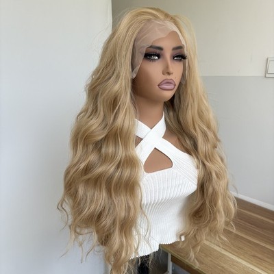 Soft Long Wavy Synthetic Hair Heat Resistant Ash blonde Lace Frontal Wigs