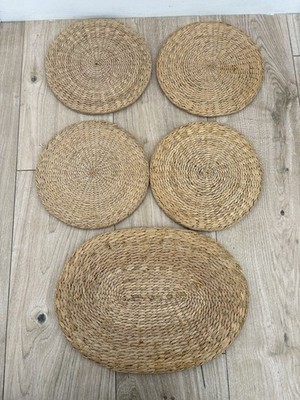 5er Set Tischsets aus geflochtenem Seegras rund & oval wendbar Boho Tischsets