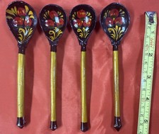 khokhloma  Set Of 4 Wooden Tea Spoons, Hand Painted Made. Russian