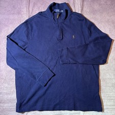 Polo Ralph Lauren Estate Rib 1/4 Zip Sweater Men  s XL Cotton Pullover Navy Blue
