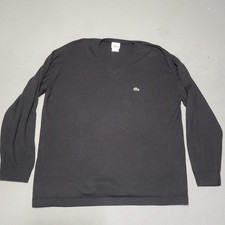 Lacoste Sweater Mens Large Black Crewneck Cotton Wool Logo Pullover Knit
