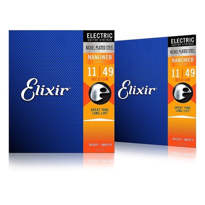 Elixir Electric Guitar Strings with NANOWEB Coating, Medium (.011.049) 2Pack