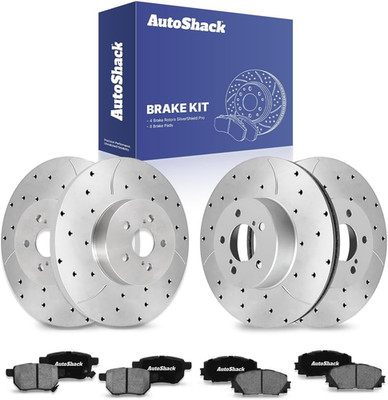 Autoshack Front Vented & Rear Solid Drilled & Slotted Silver Zinc Coated Brake R