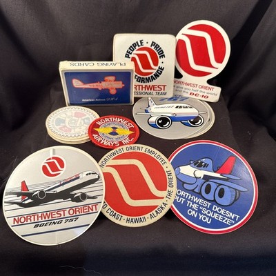 Lot Vintage Northwest Orient Airlines American Union - Stickers, Patch, Cards