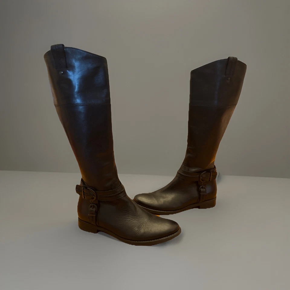 Botas de montar Aldo para mujer de cuero negro talla 38,5 EE. UU. 8 altas hasta la rodilla hebilla con cremallera Foto 2 de 4