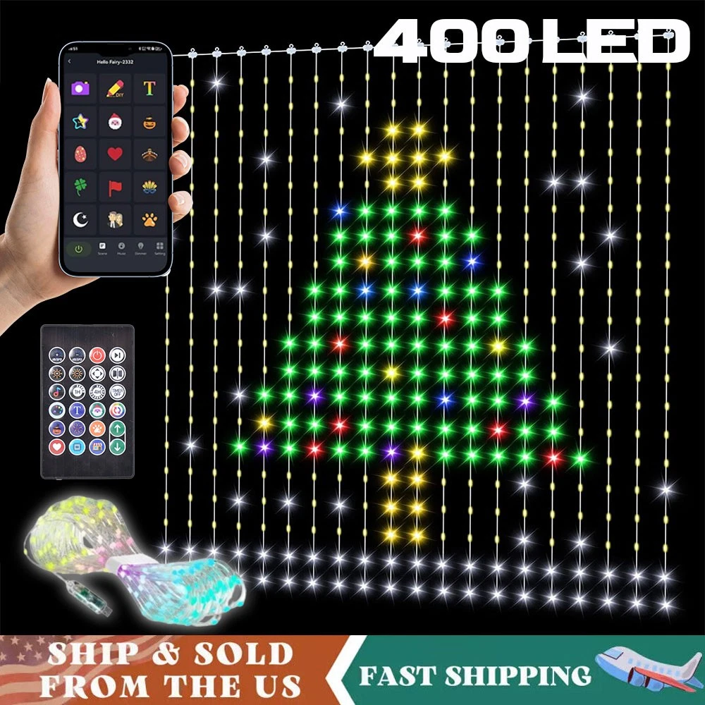 Smart Curtain String Lights 400 LED RGB Fairy Light APP Control Holiday Decor
Opens in a new window 