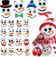 36-Pcs Snowman Face Stickers UV Rub On Transfer Decals Christmas Ornaments DIY
