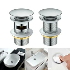 Bathroom Click-Clack Basin Waste Dome Slotted UnSlotted Sink Pop Up Push Button.