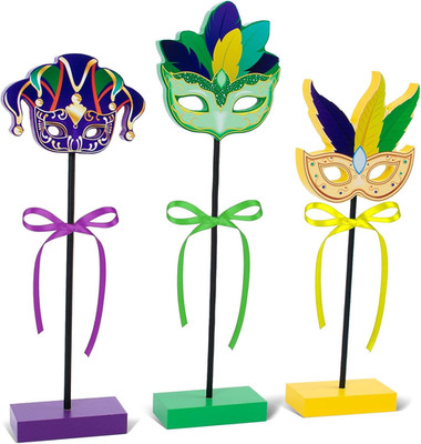 3 Pcs Wooden Mardi Gras Table Centerpieces Decorations Set, Farmhouse Wooden Tab