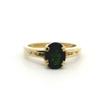 9ct Yellow Gold Diopside Ring Oval Green Stone Diamonds Size P UK 2.9 g Full Cut