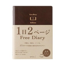 Midori Hibino Free Diary, A6, 2 Pages per Day, Brown, 15396006