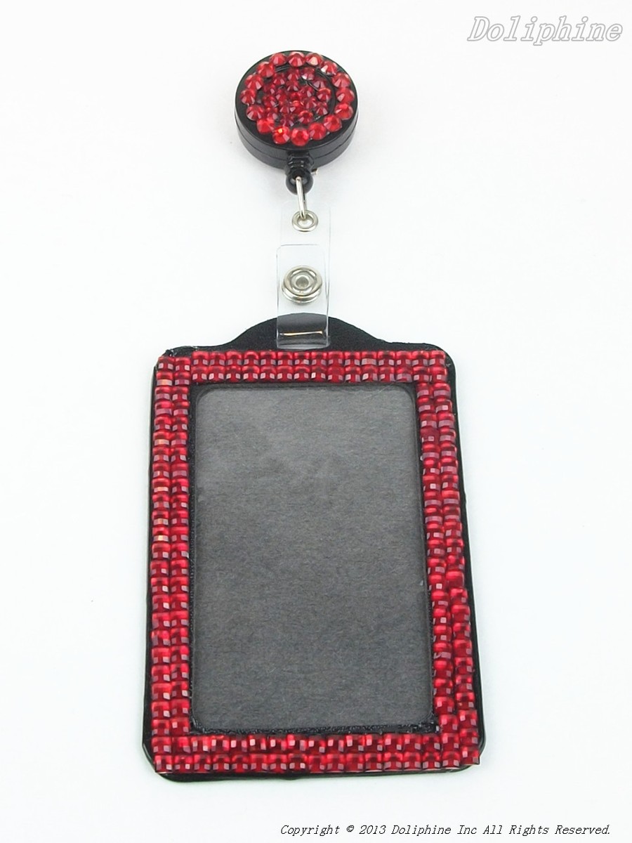 Bling Multi-Color Vertical ID Badge Reel With Swivel Clip - Rhinestone, 2-in-1 Holder For Women