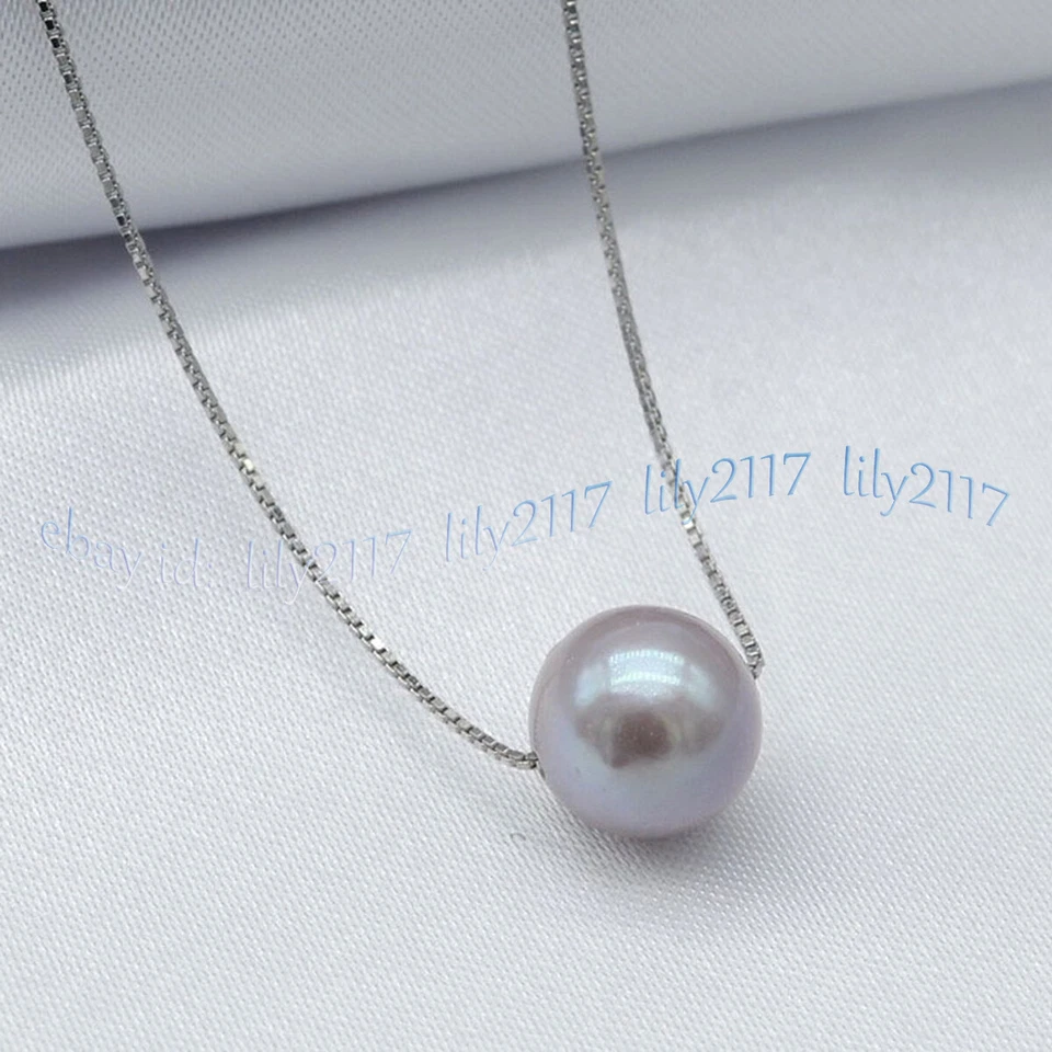 Collar colgante flotante de perlas redondas Akoya natural real de 10-11MM 925 cadena 17'' Foto 4 de 4