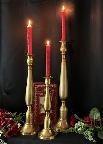 Candle Holders Solid Brass Vintage Wedding / holiday:19", 15", 11.5" - Set of 3 - Picture 2 of 14