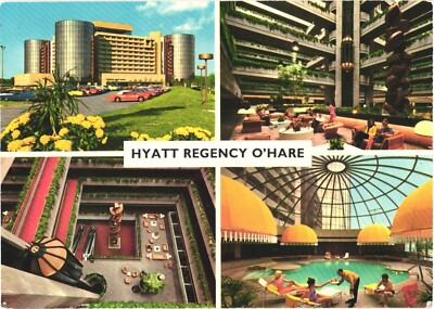 Chicago IL Hyatt Regency O'Hare Hotel Multi-View Chrome Postcard John Hinde