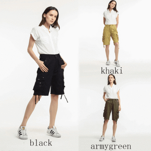 chouyatou Womens Casual Loose Print Multi-Pockets Twill Bermuda Cargo Shorts