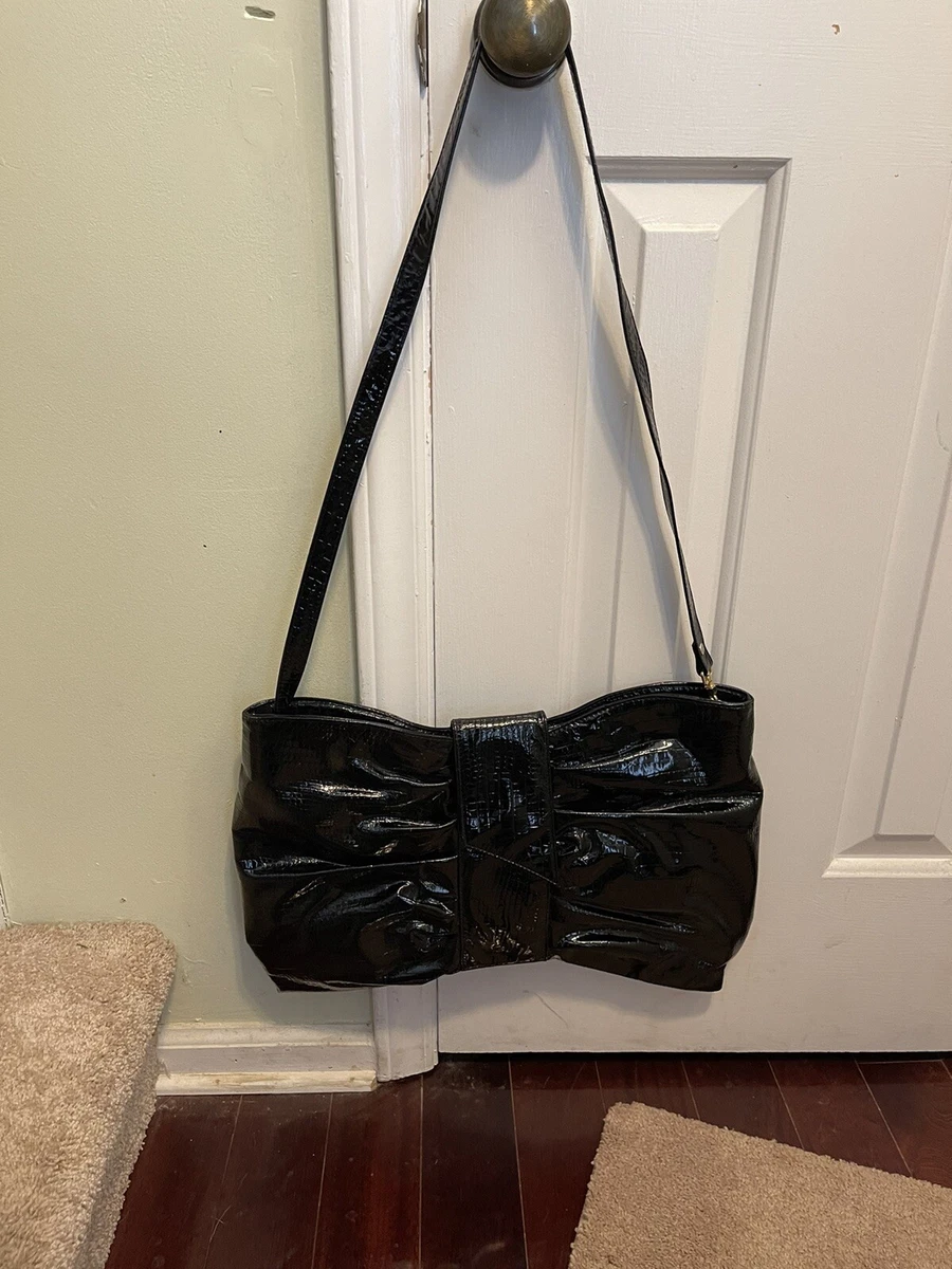 Vintage Brio Patent Leather Black Bow Purse Evening Shoulder
