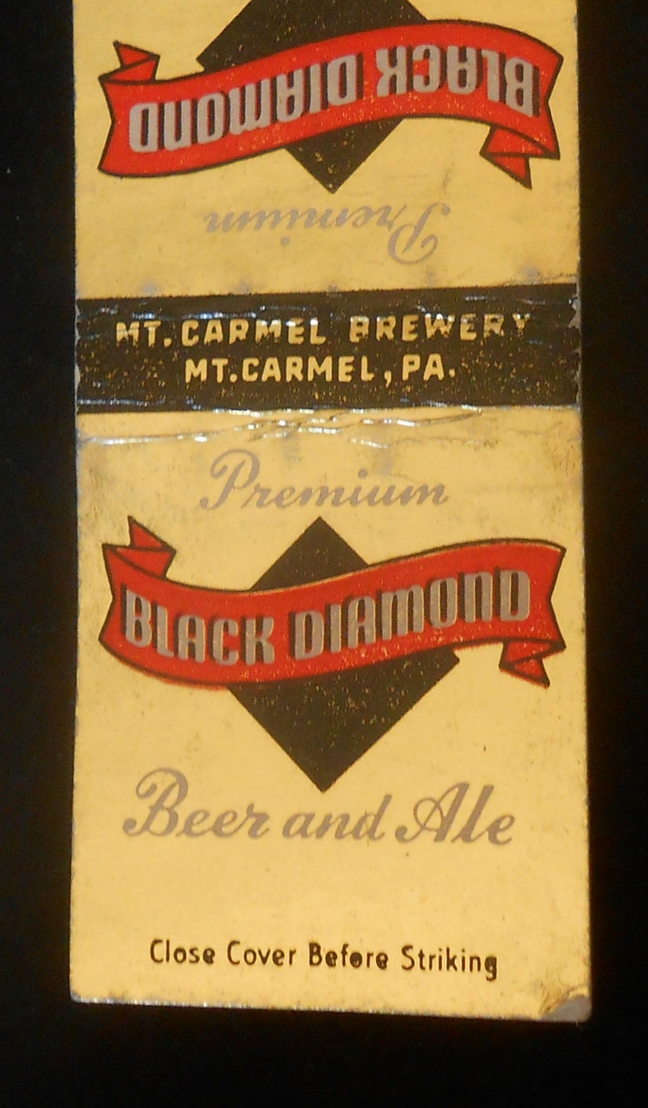 1940s Premium Black Diamond Beer and Ale Mt. Carmel Brewery Mount
