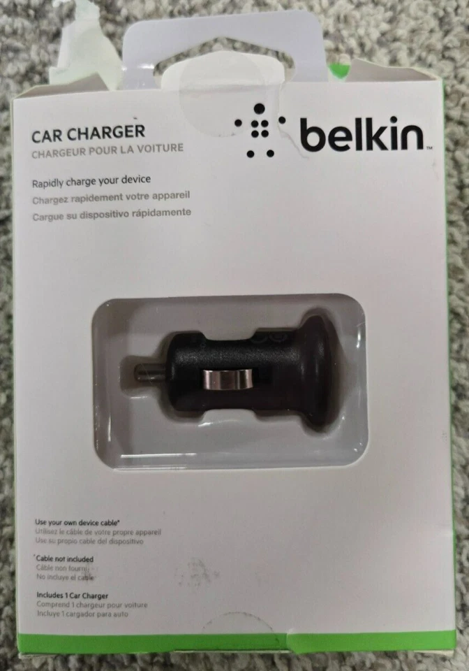 Cargador de coche Belkin 12V 2.1 AMP negro diseño compacto para iOS y Android - Caja abierta Foto 2 de 3