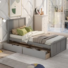 Twin Size Platform Storage Bed Wood Bed Frame with Headboard and 2 Drawers