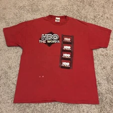 VINTAGE HB0 Shirt Adult XL Red Televsion Outdoor Casual Radio  Mens U9