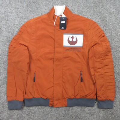 Star Wars Jacket Mens Large Orange Rebel Pilot Flight Disney Aviator Coat NWT