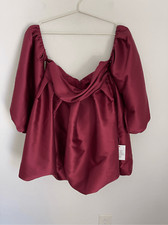 ASOS LUXE bubble babydoll satin mini dress in deep red size 8 NWT